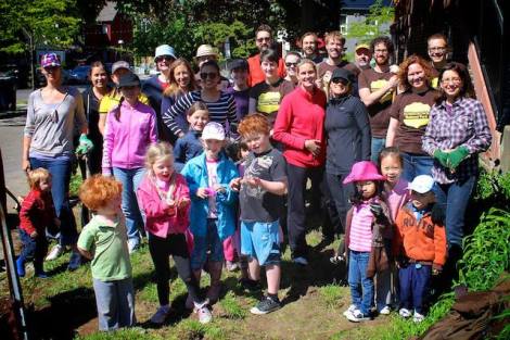 Group shot from a dig-in for a new native plant garden at Charles G Fraser Public School on May 25.