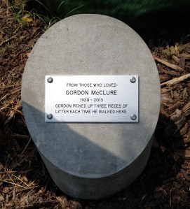 Plaque for tree dedicated to Gordon McClure