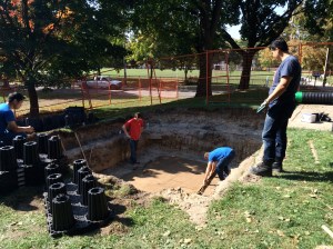 Ensuring the base is level before Stormbrixx are assembled.